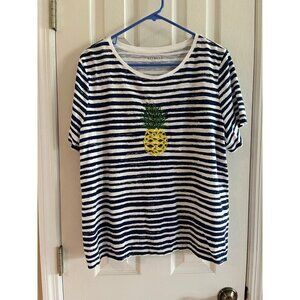 Talbots Striped Sequin Pineapple Tshirt
